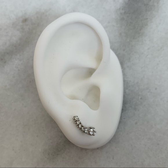 Modest Lu Jewelry - Silver Crystal Climber Huggie Stud Earrings